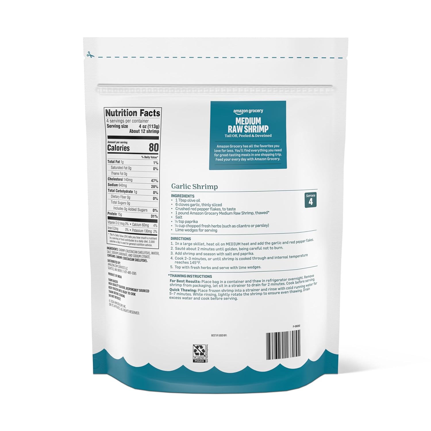 Amazon Grocery, Medium Raw Shrimp, 16 Oz (Previously Fresh Brand, Packaging May Vary)